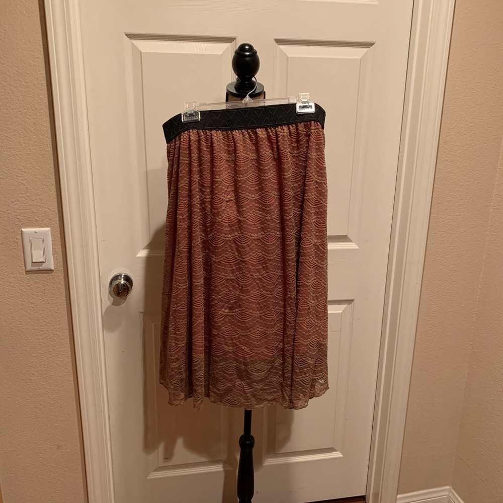 LuLaRoe Lola skirt in brown and coral - Picture 1 of 5